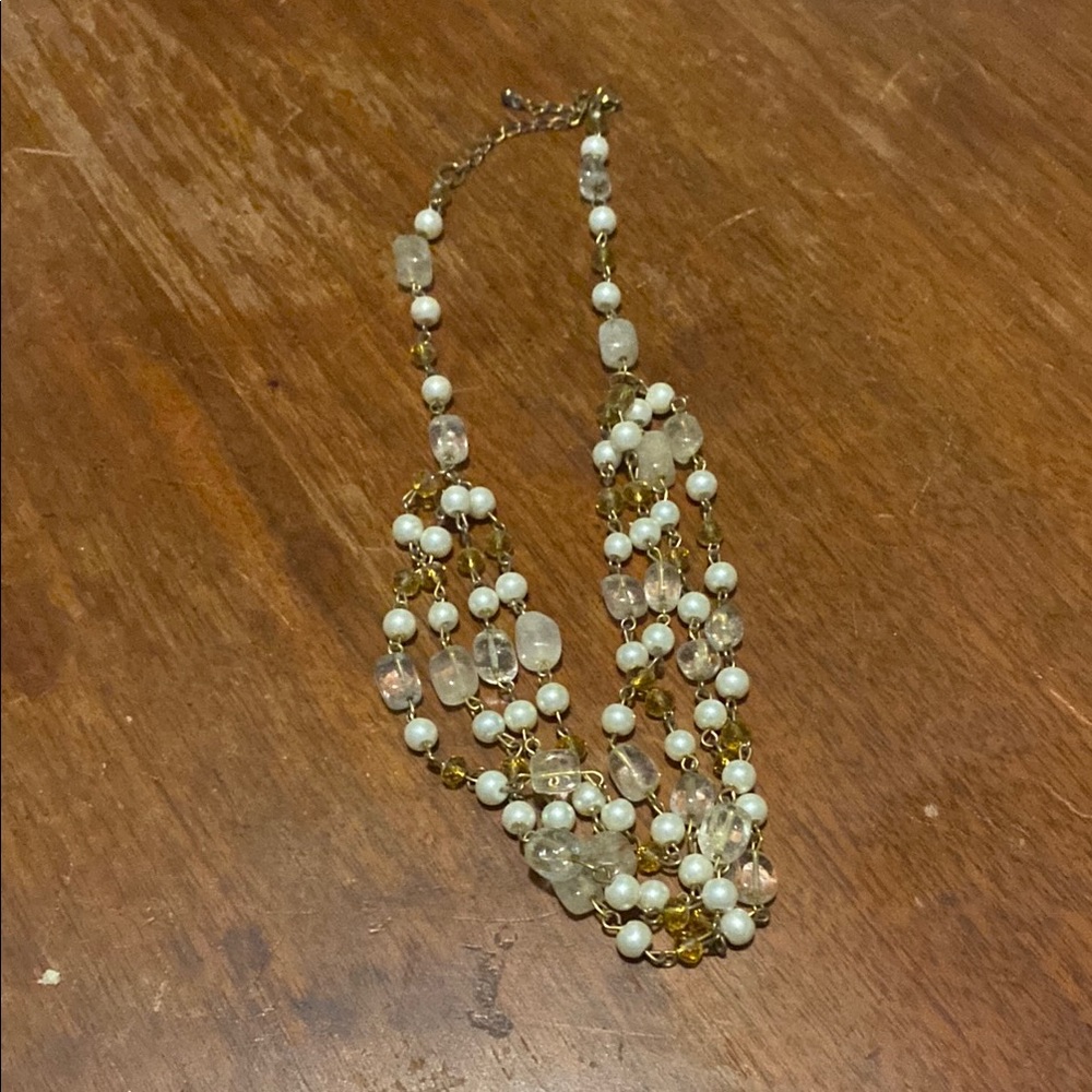 Elegant Gold and White Beaded Necklace